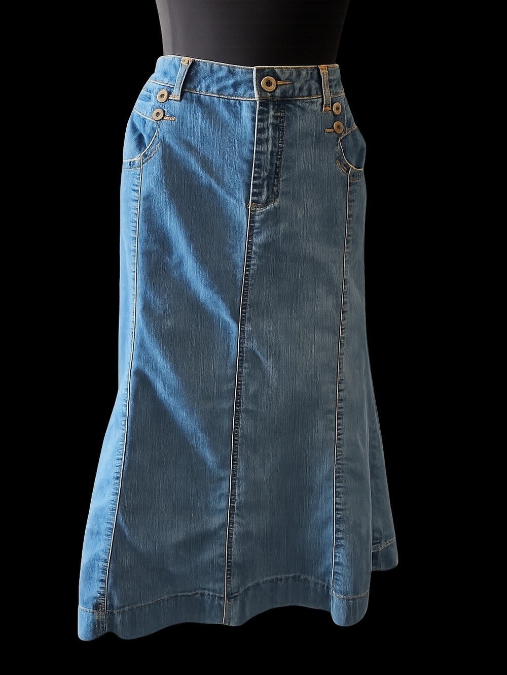 Christopher & Banks Light Blue Denim Skirt w/Contrast Stitching - Stretchy - Y2K
